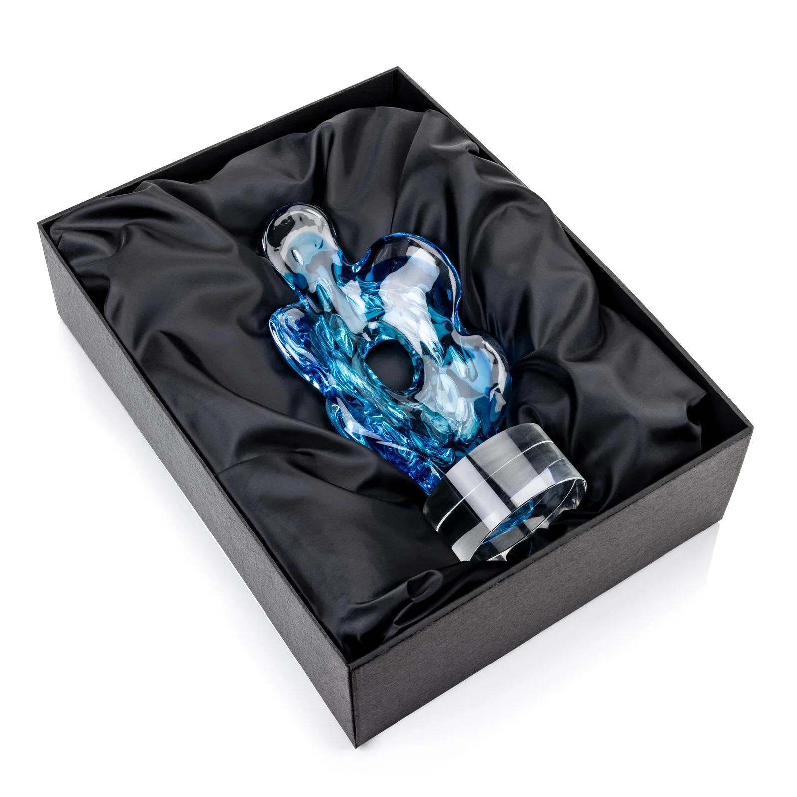 Custom Aqua Blue Petal-Form Art Glass Award with an Open Center for retirement presentations