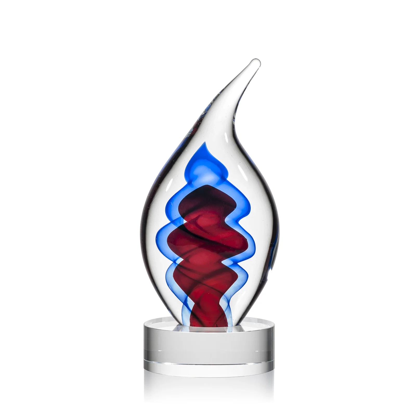 Custom Glass Flame Award in Blue, Clear, or Red for volunteer appreciation