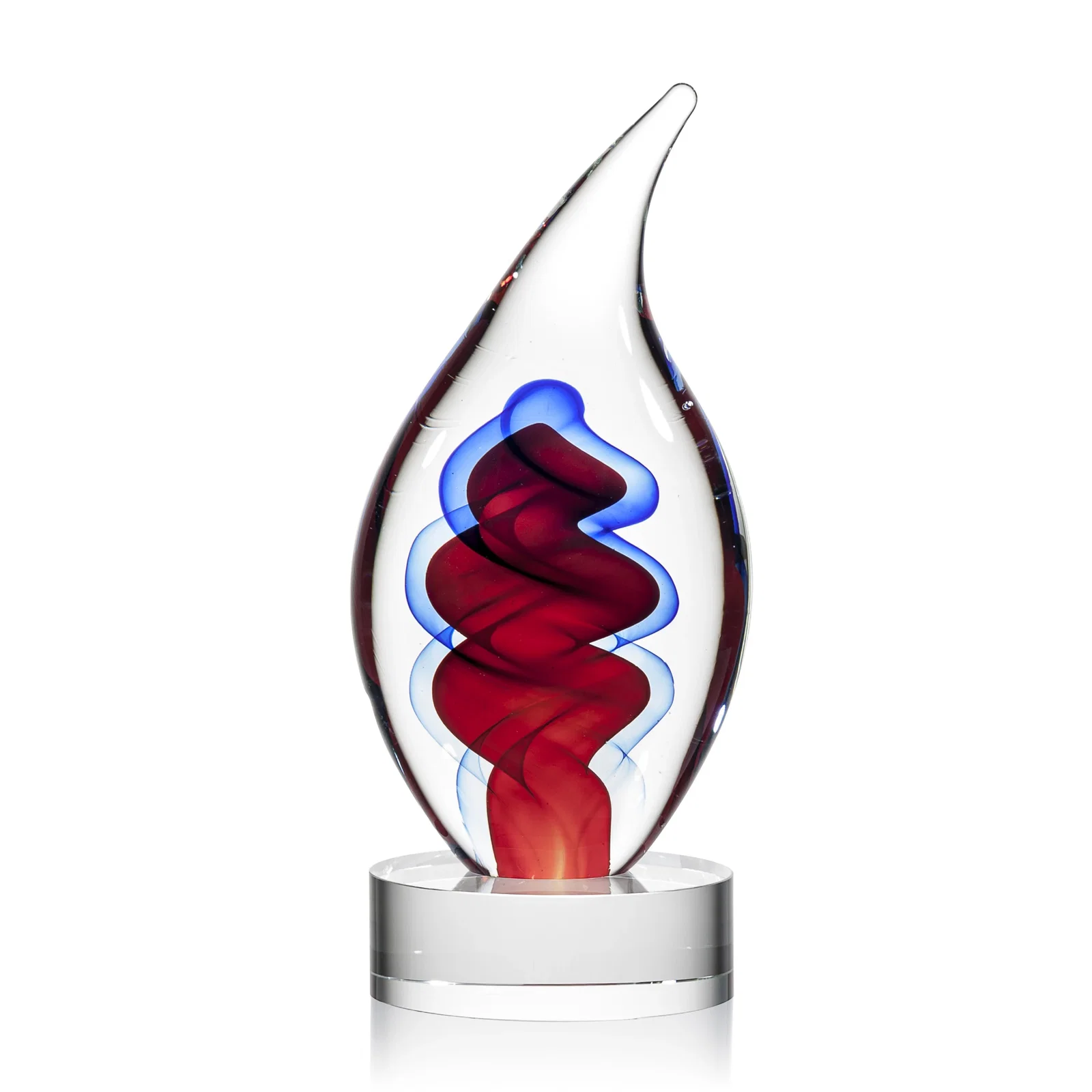 Custom Glass Flame Award in Blue, Clear, or Red for dealer and partner awards