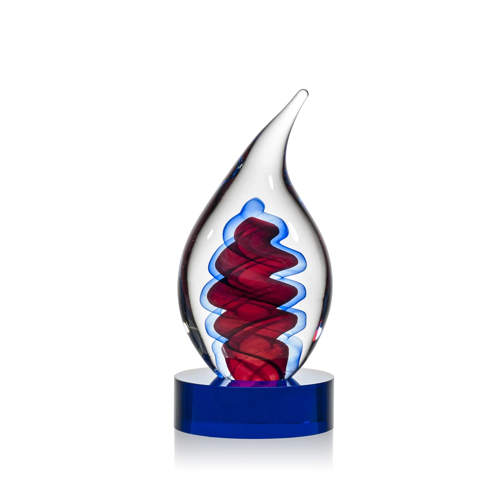 Custom Glass Flame Award in Blue, Clear, or Red for company anniversary events