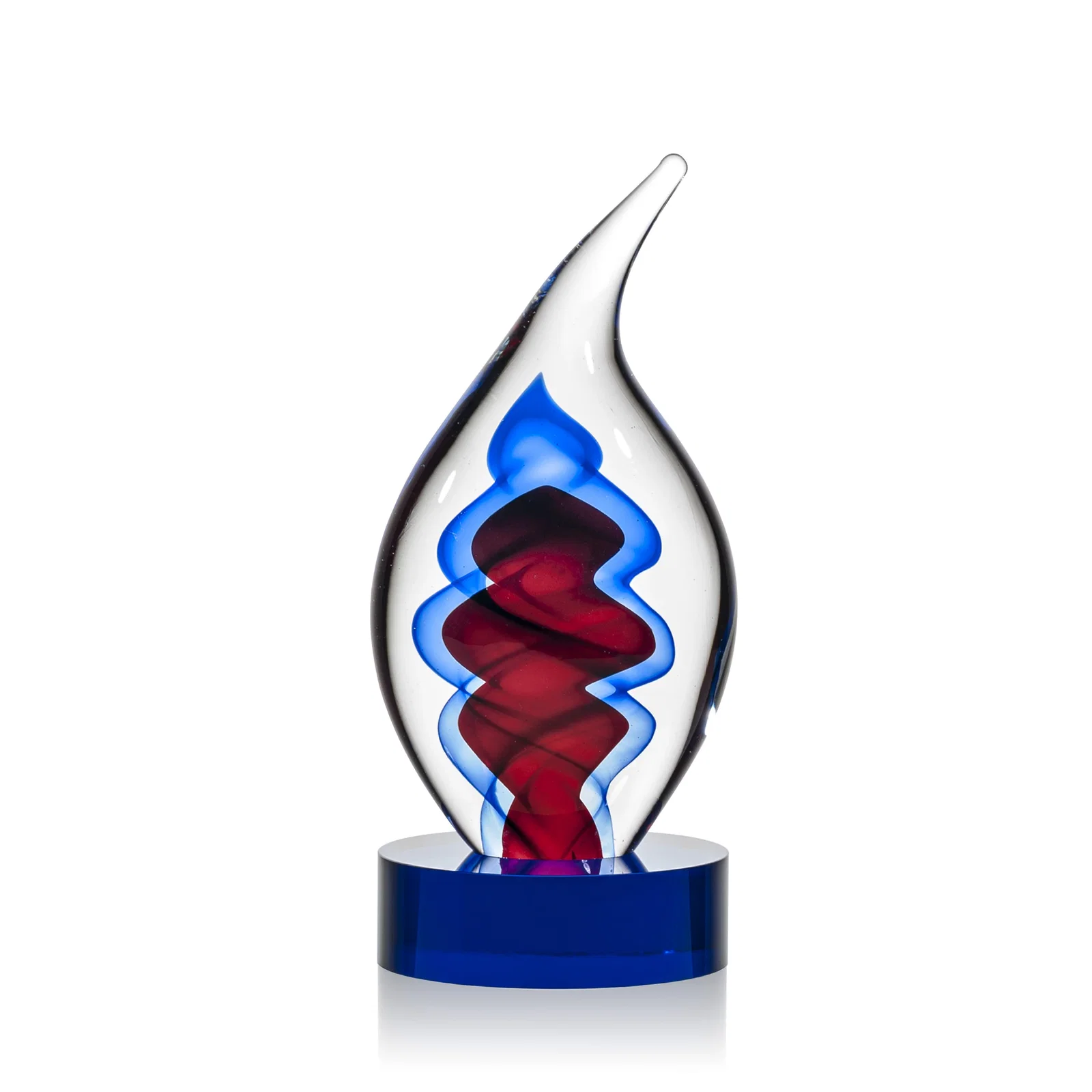 Personalized Glass Flame Award in Blue, Clear, or Red for employee recognition