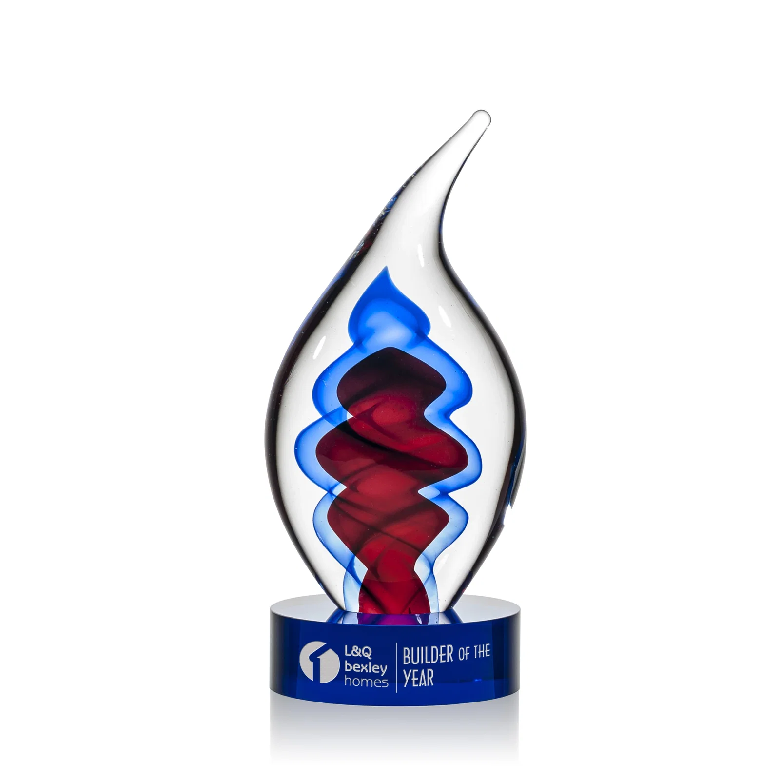 Custom Glass Flame Award in Blue, Clear, or Red for donor appreciation
