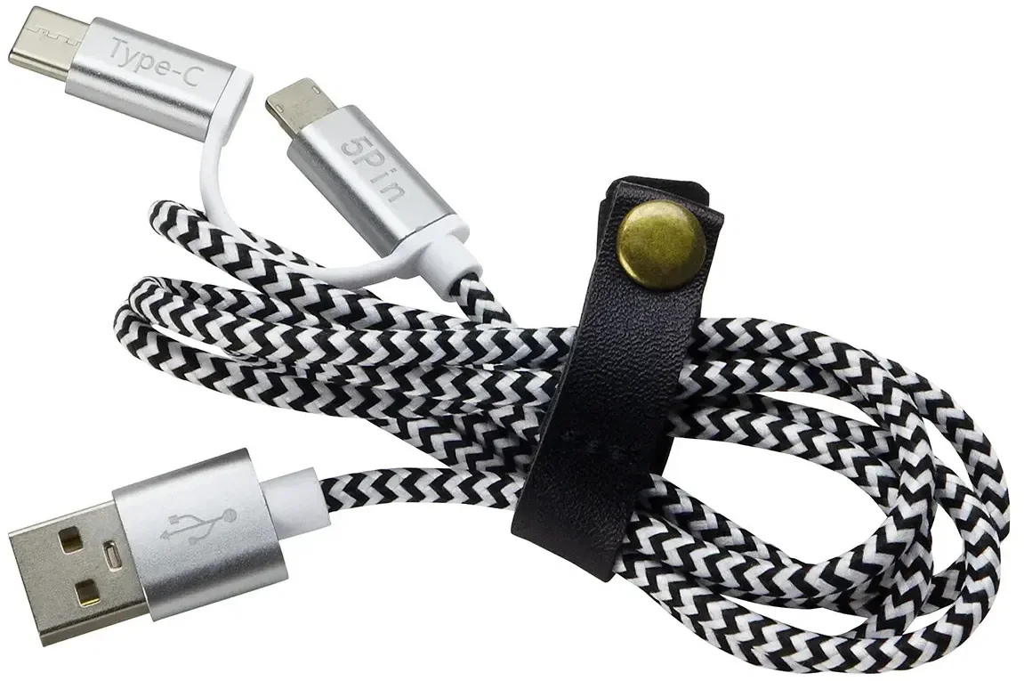 Branded Trinity 3-in-1 cable connectors close-up for Android and Apple devices