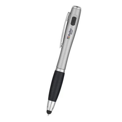 Silver barrel with colored trim and a pointed tip