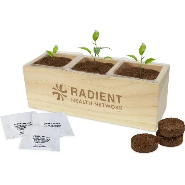 Triple Planter Grow Kit with three seed packets, liners and soil pods for an indoor garden