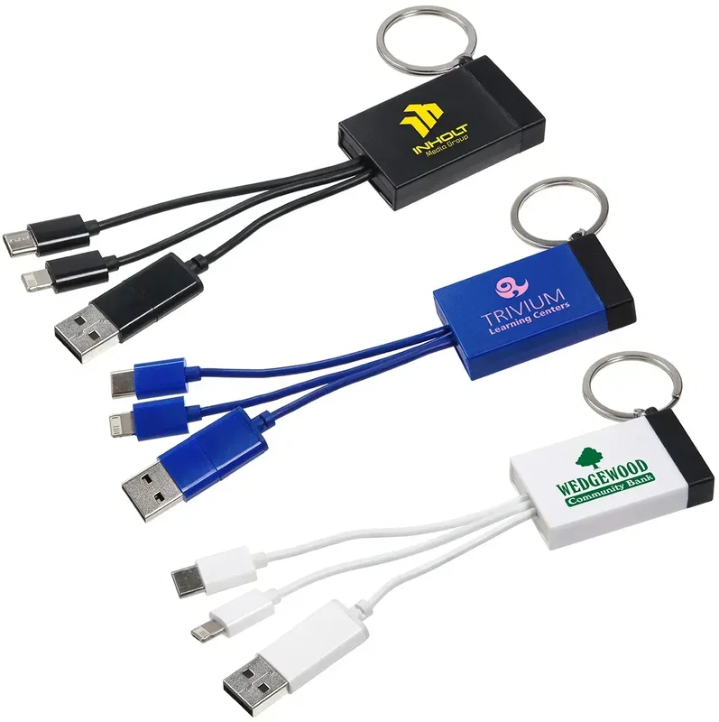 Custom Triplet 3-in-1 Screen Cleaner Charging Cable, front view of the branded tech accessory