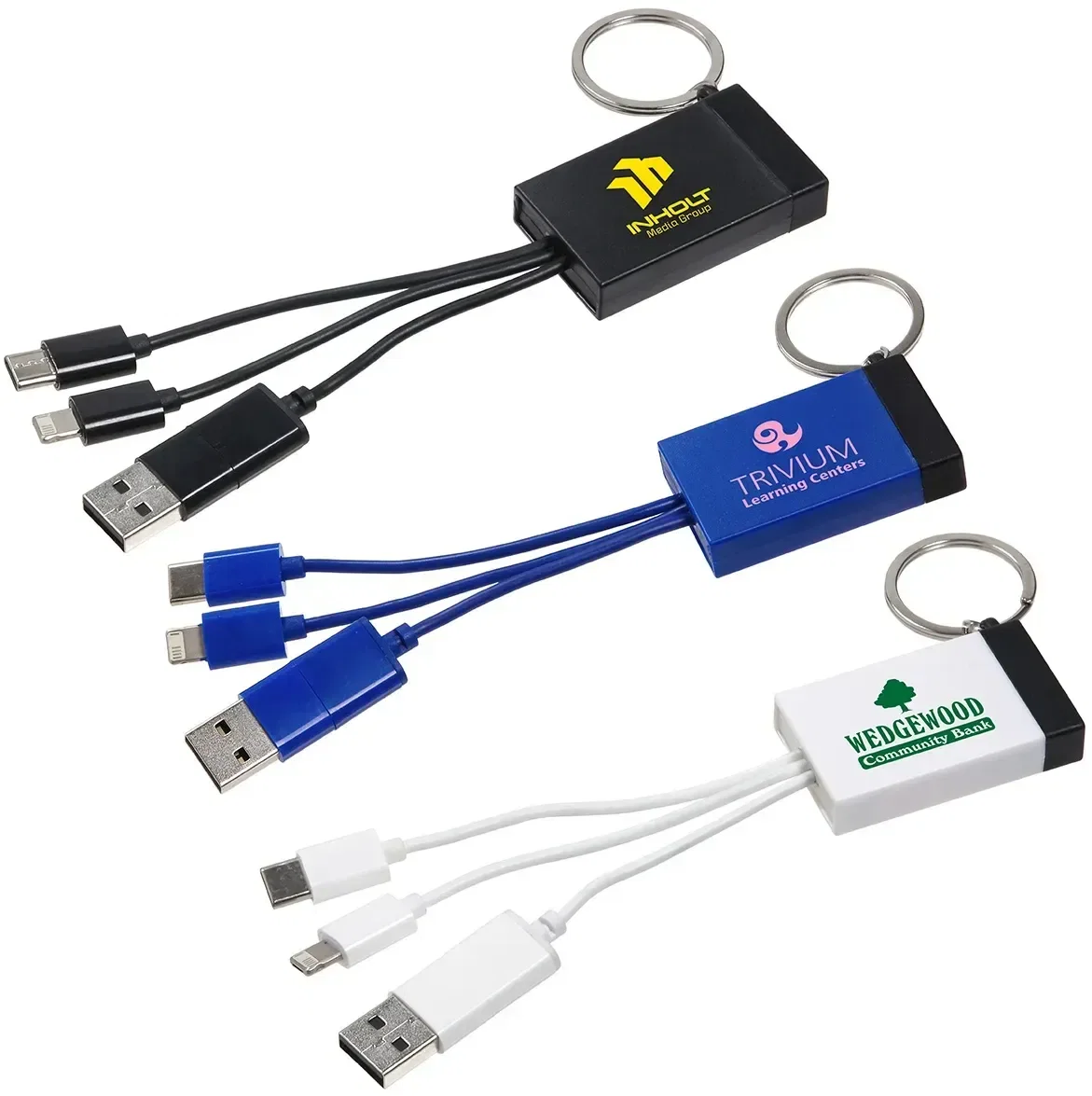 Custom Triplet 3-in-1 Screen Cleaner Charging Cable, front view of the branded tech accessory
