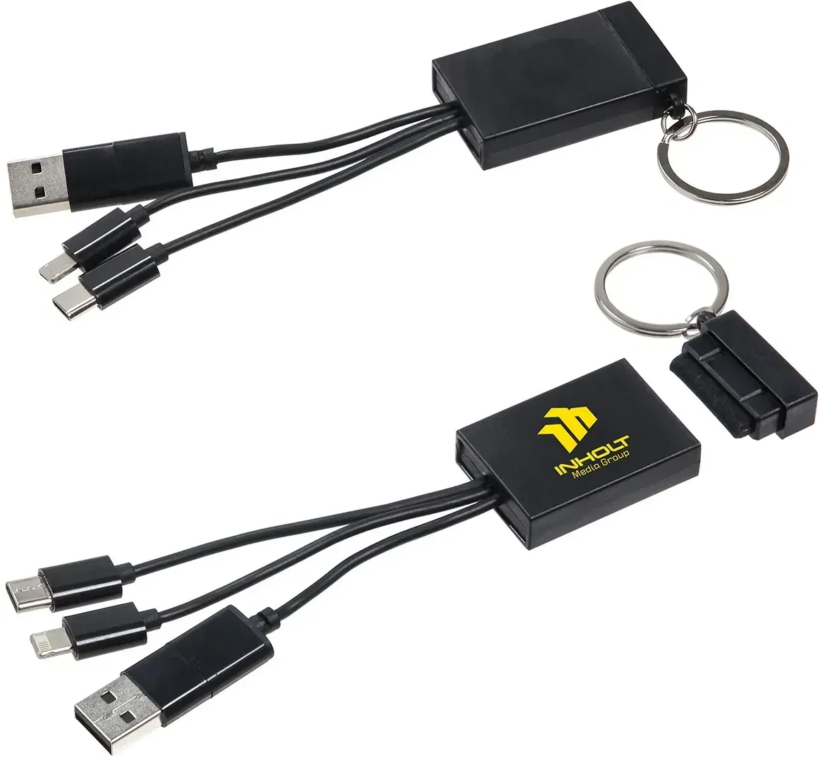 Custom Triplet 3-in-1 cable connectors close-up for Android and Apple devices