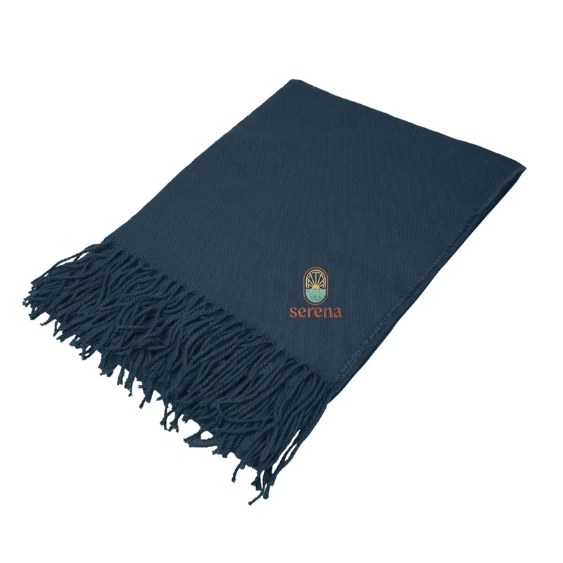 Branded throw rolled and tied for gifting