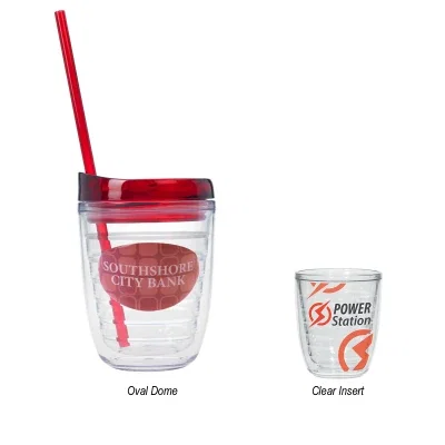 Compact clear Tritan mug topped with a translucent lid