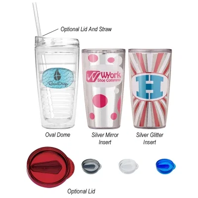 Clear Tritan mug topped with a translucent lid, shown upright