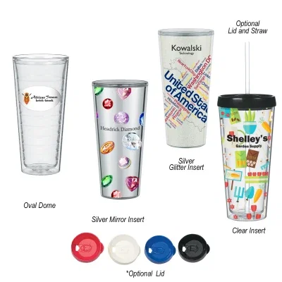 Clear Tritan tumbler with a translucent lid, shown upright