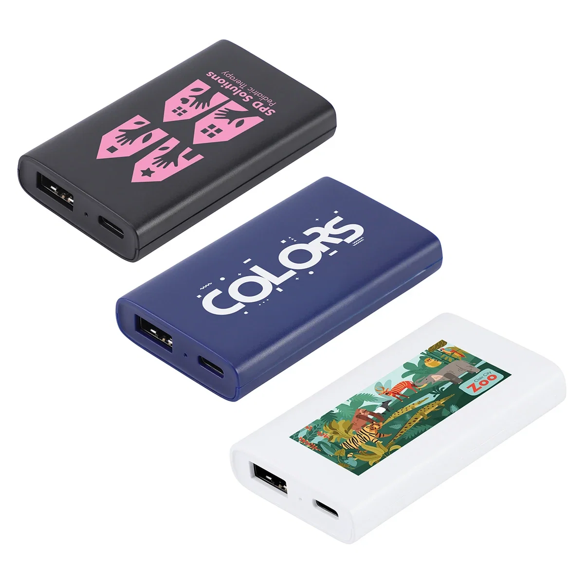 Custom Triumph 2000mAh Power Bank, front view of the branded UL-Listed power bank