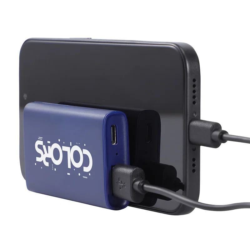 Angled view of the branded Triumph 2000mAh Power Bank