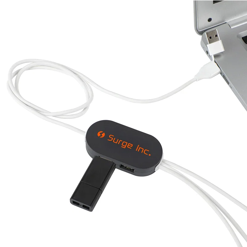 Close-up of the Triumph Charging Hub's 4-port USB connections and recycled casing