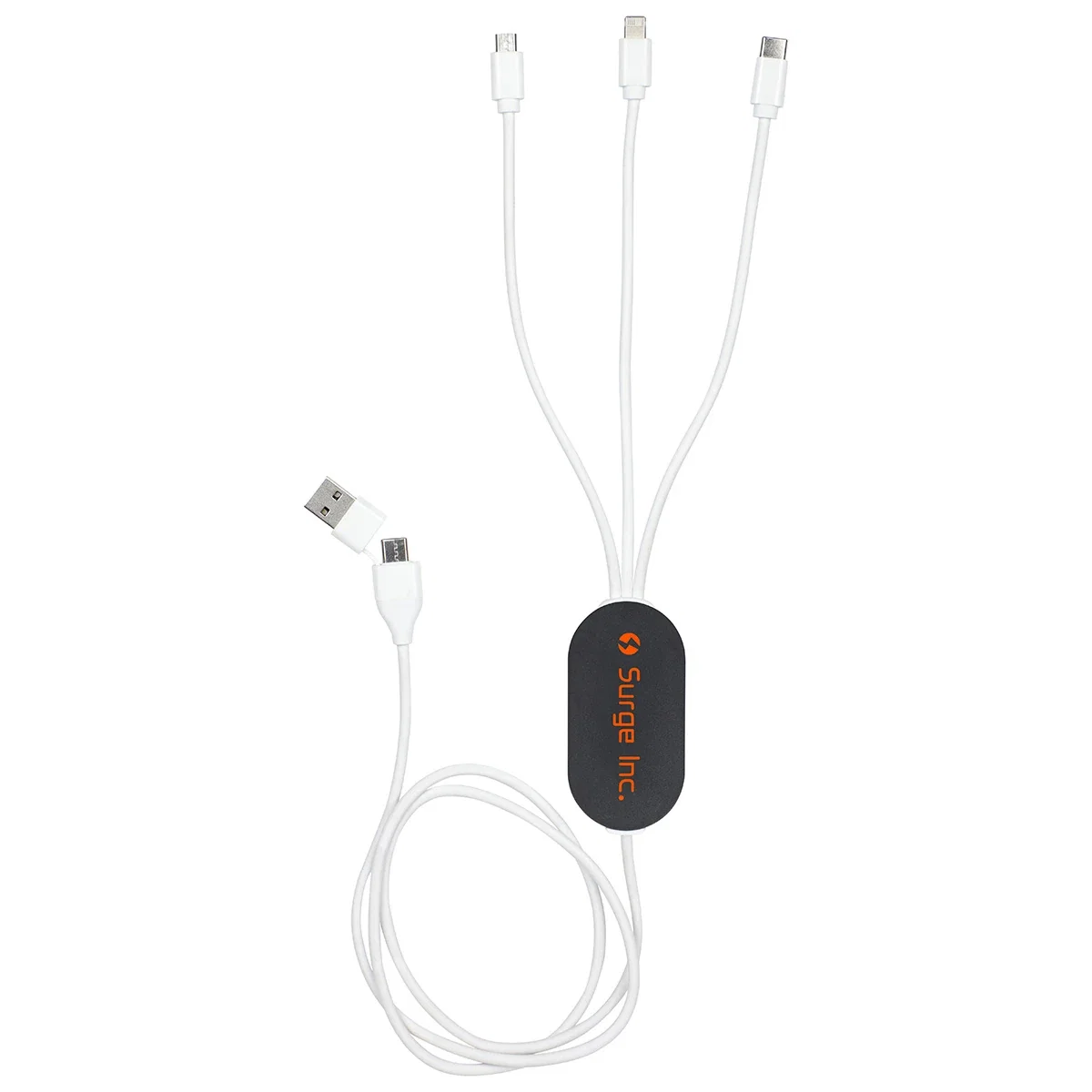 Branded Triumph 3-in-1 Charging Cable charging multiple devices, promotional USB hub in use