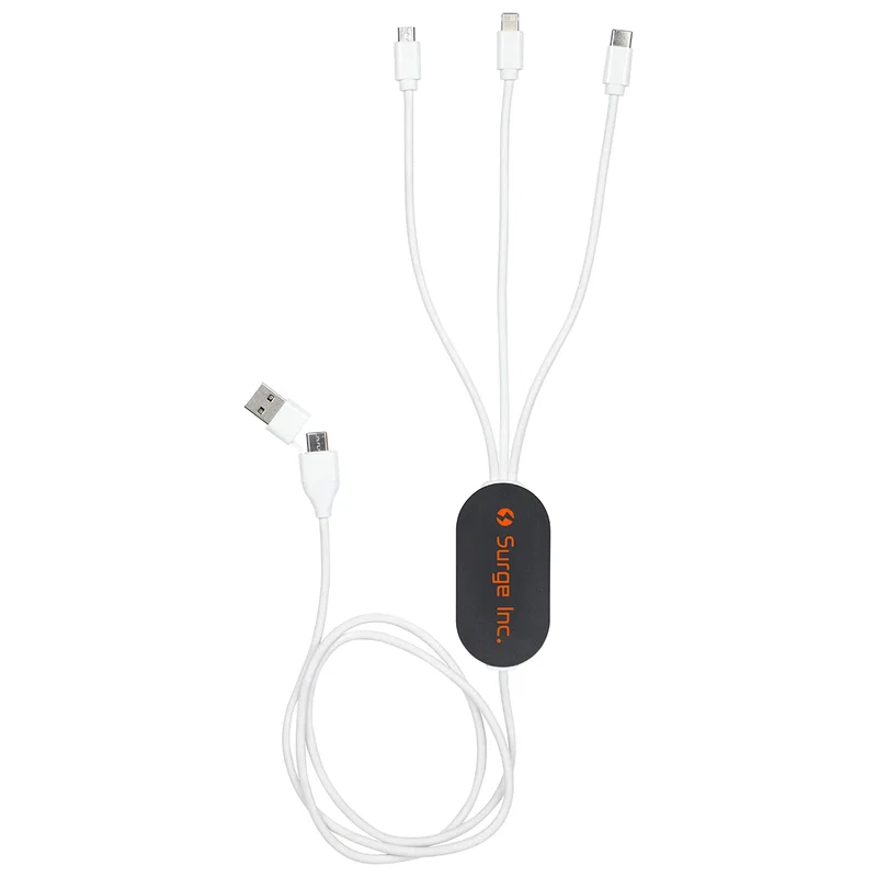 Branded Triumph 3-in-1 Charging Cable charging multiple devices, promotional USB hub in use