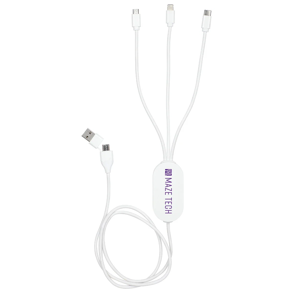 Angled view of the custom Triumph Charging Cable showing the folded 3-in-1 connector tips