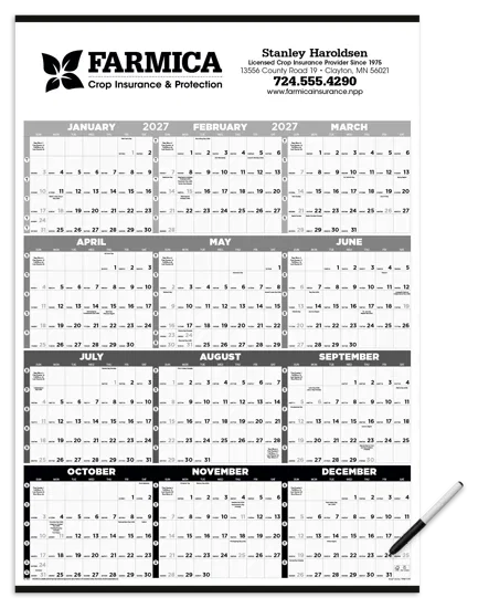 Triumph® Calendars Black & White Time Management Span-A-Year Laminated w/Marker Calendar