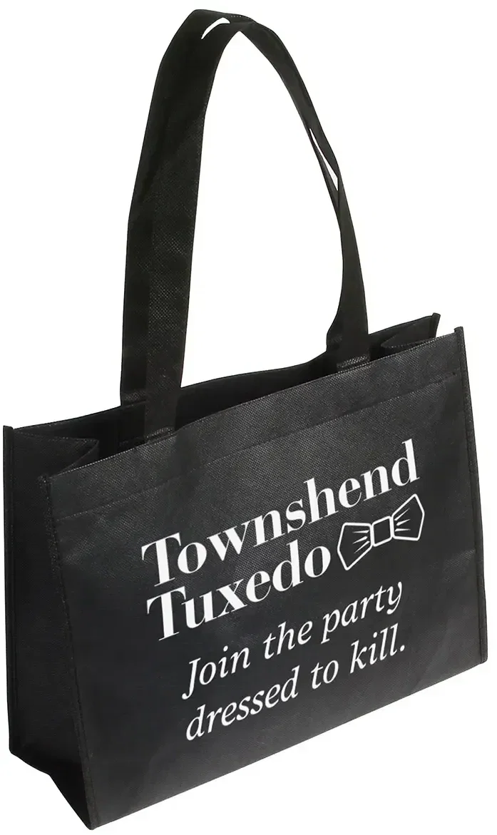 Branded Tropic Breeze non-woven tote side profile showing roomy gusset