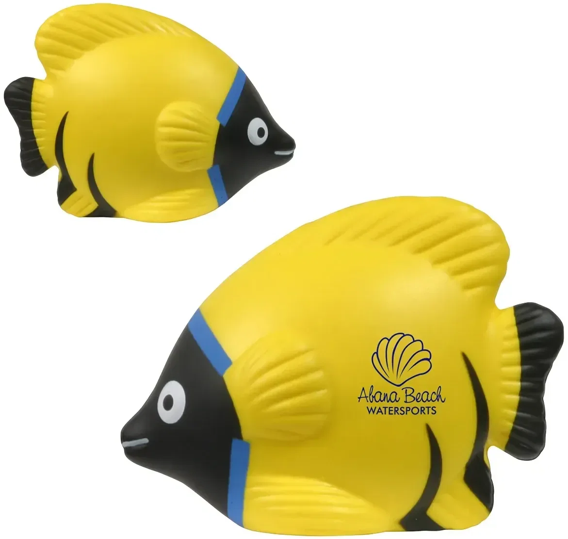 Tropical Fish Stress Reliever shown from the side, a branded colorful reef-fish squeeze toy giveaway