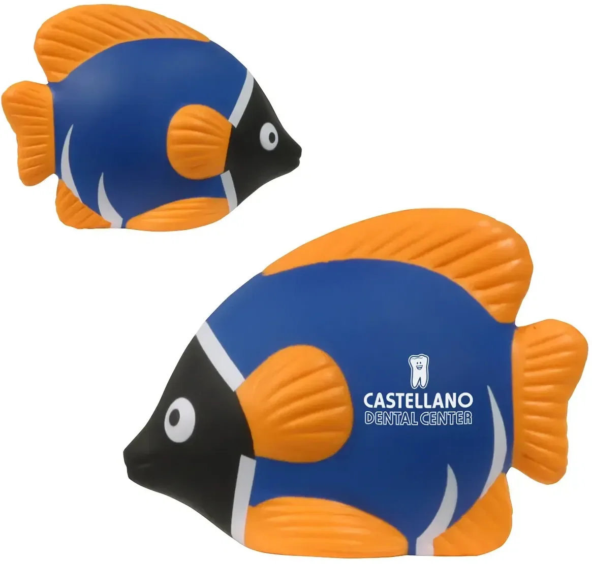 Tropical Fish Stress Reliever color option view, branded reef-fish squeeze toy for aquarium logo giveaways