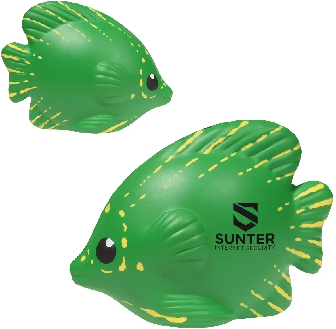 Tropical Fish Stress Reliever shown from the back, a branded reef-fish squeeze toy for custom logo events