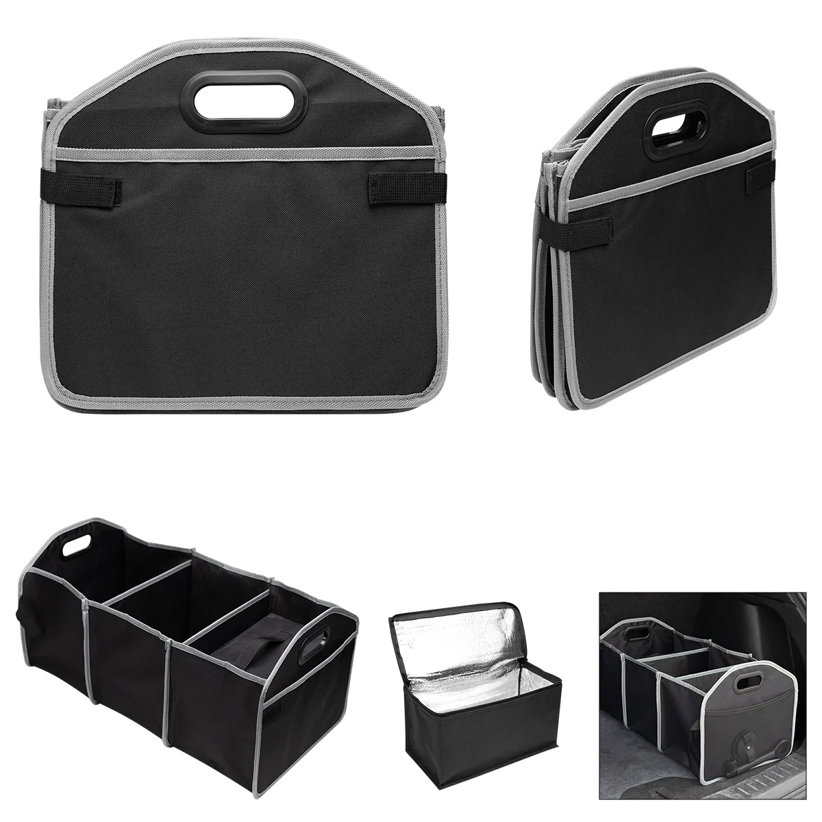 Divided compartments viewed from directly above the open unit