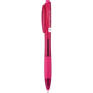 Tryit Translucent Ballpoint Pen with Ribbed Grip, Clip Retraction