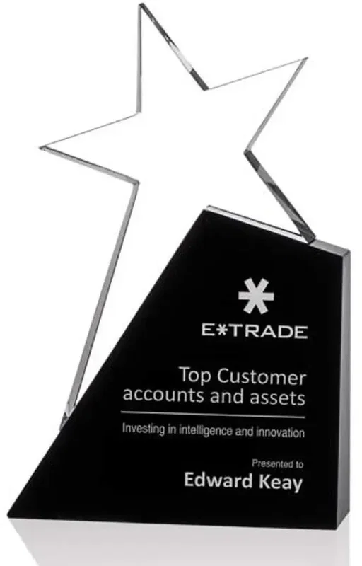 Custom Engraved Shooting Star Crystal Award - Black & Clear β view 1