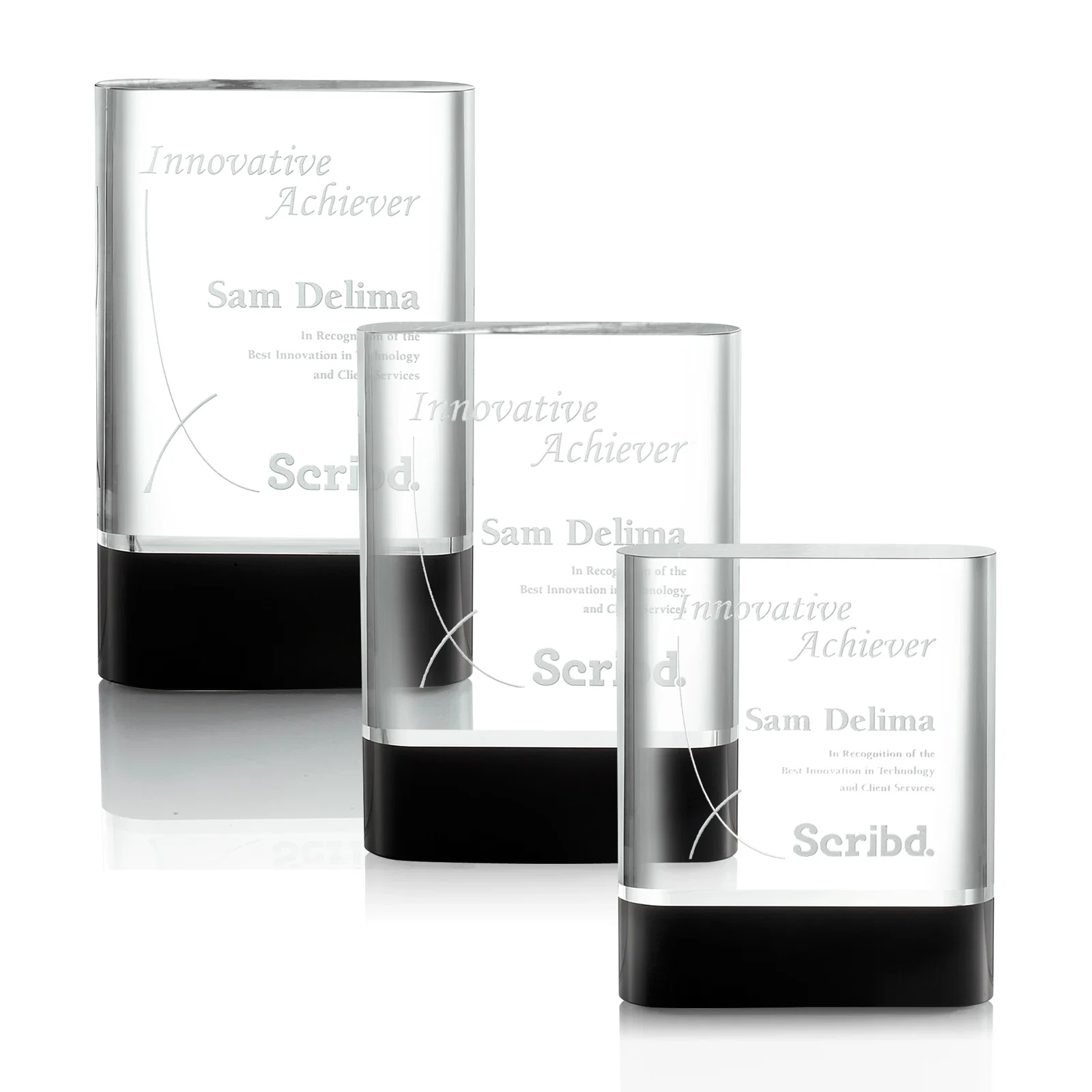 Custom Clear and Black Optical Crystal Rounded Award, awards for employee recognition