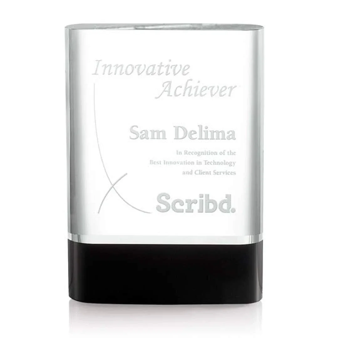 Custom Clear and Black Optical Crystal Rounded Award, awards for service anniversary gifts