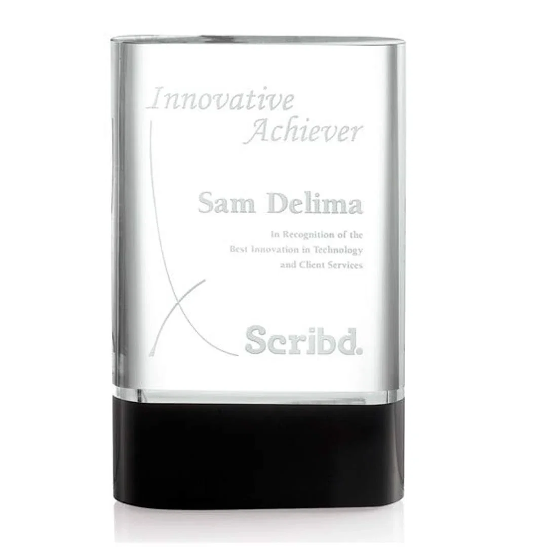 Custom Clear and Black Optical Crystal Rounded Award, awards for sales achievement awards