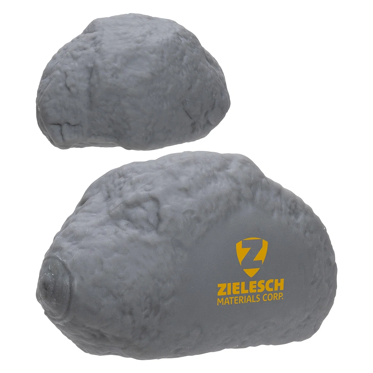 Close-up of the custom Tuff Rock stress reliever's logo imprint area