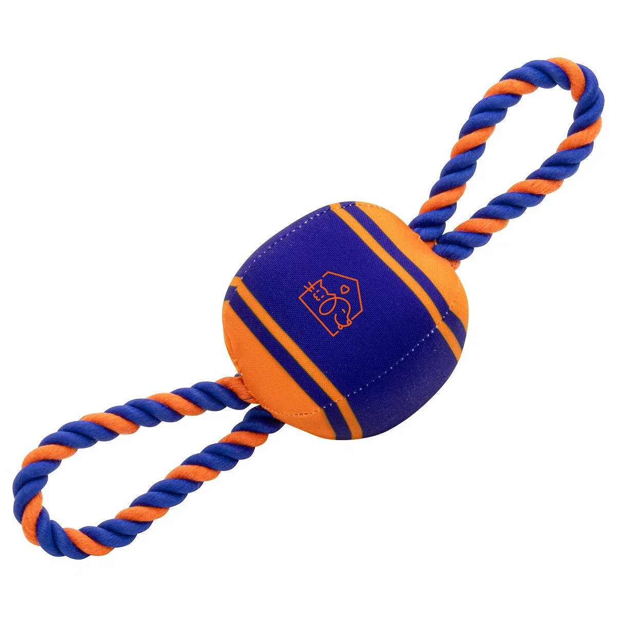 Tug 'N Play dog toy with a squeaker ball and a two-handle cotton rope