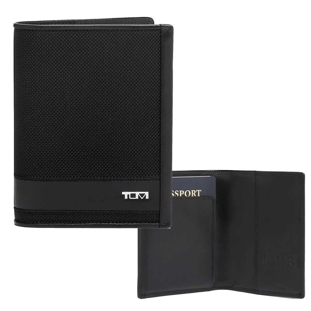 Black passport cover measuring five and a half inches wide