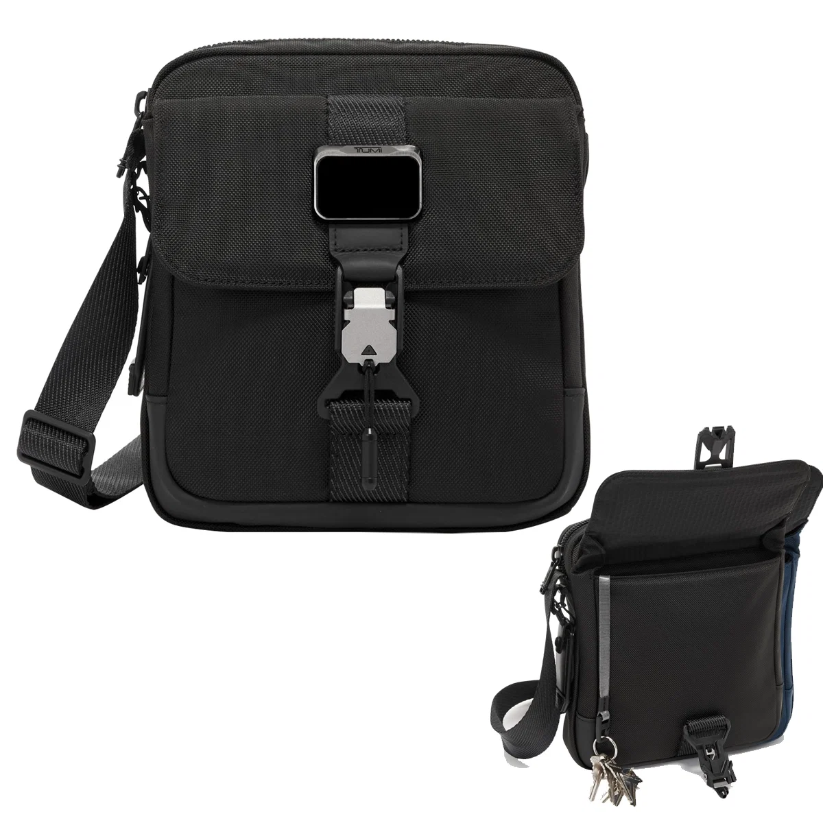 Compact crossbody bag with a long shoulder strap