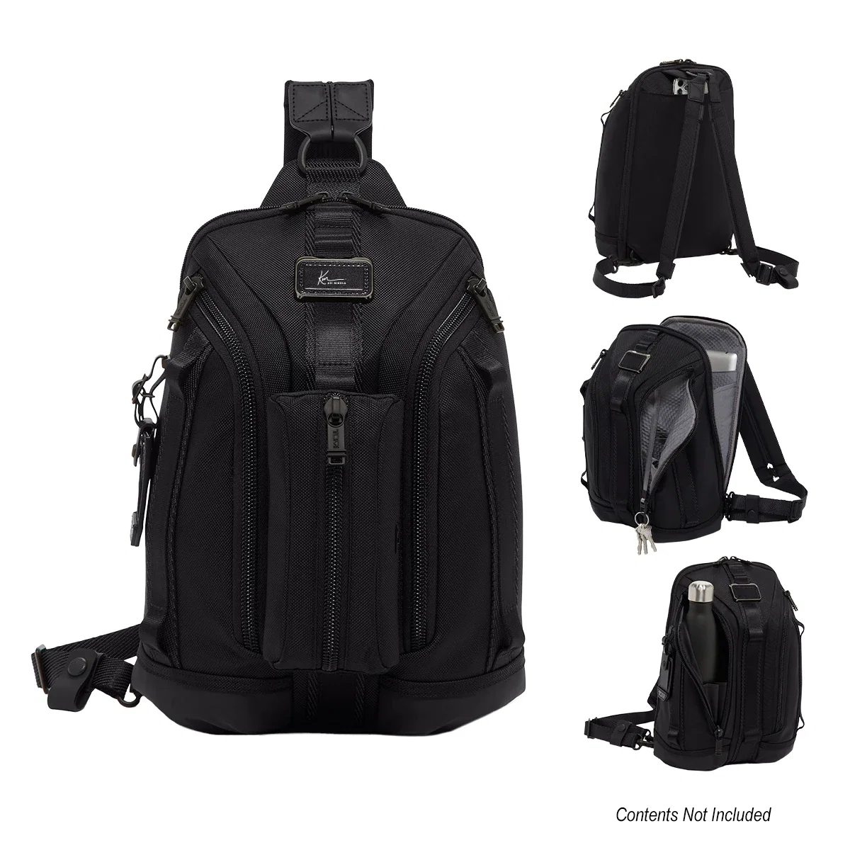 Front zip pocket detail on the slim vertical body