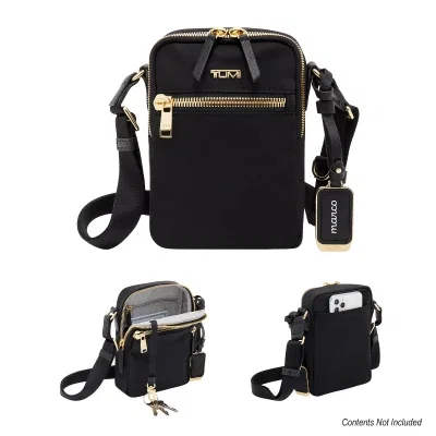 Small black crossbody bag finished with gold hardware