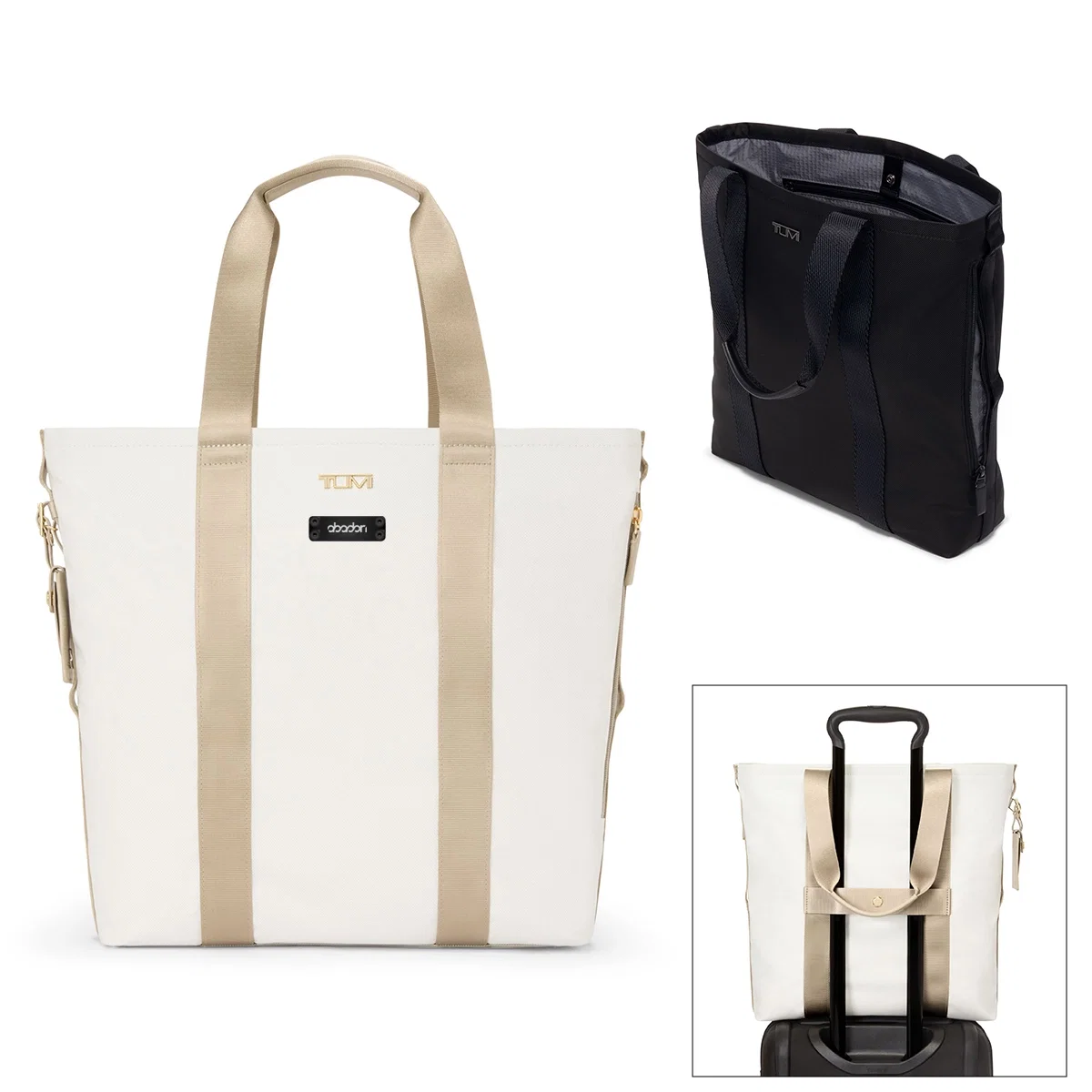 Black sport tote bag standing upright with dual handles