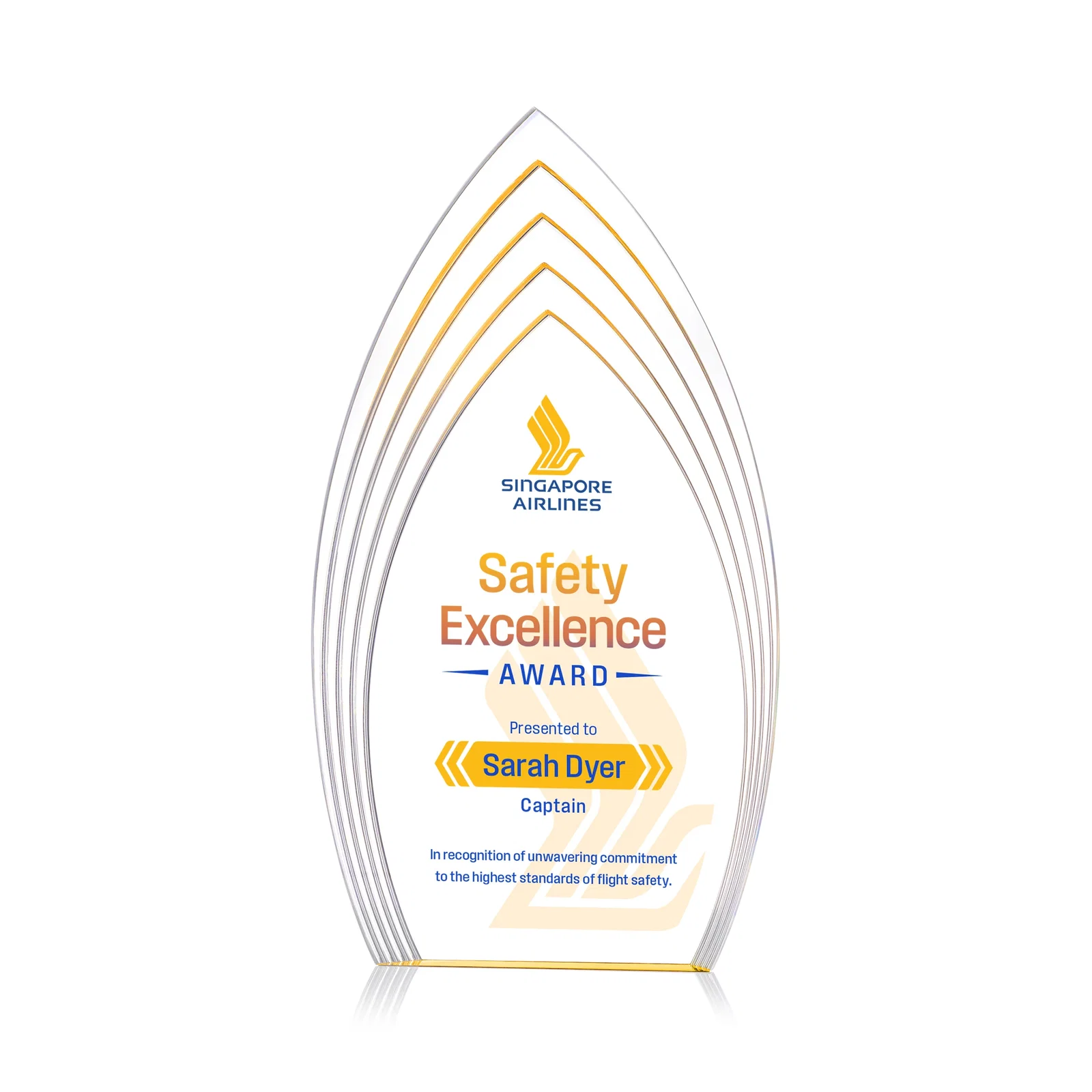 Personalized Layered Acrylic Arrowhead Award with Color-Reflecting Base for corporate award ceremonies