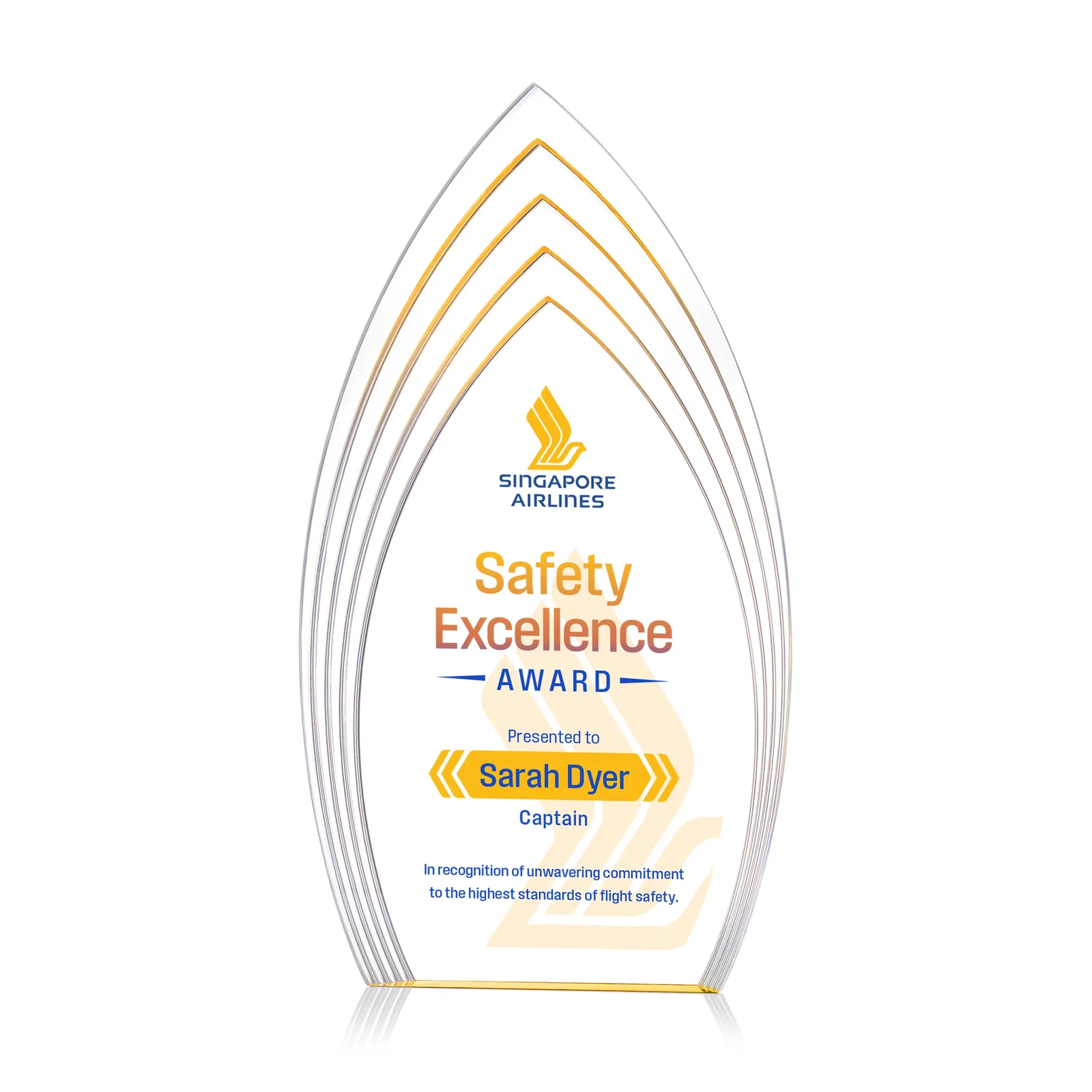 Personalized Layered Acrylic Arrowhead Award with Color-Reflecting Base for service anniversary gifts