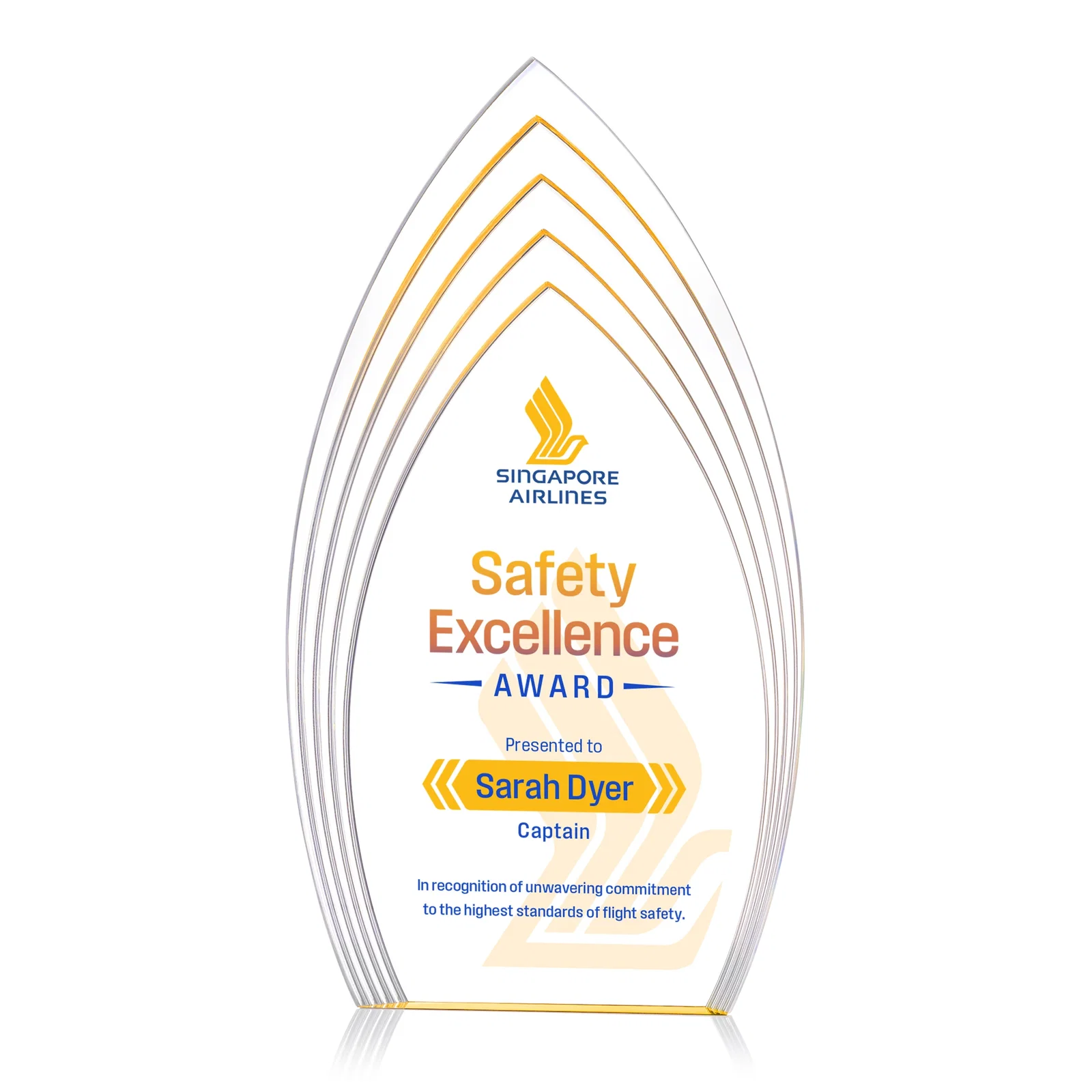 Personalized Layered Acrylic Arrowhead Award with Color-Reflecting Base for sales achievement awards