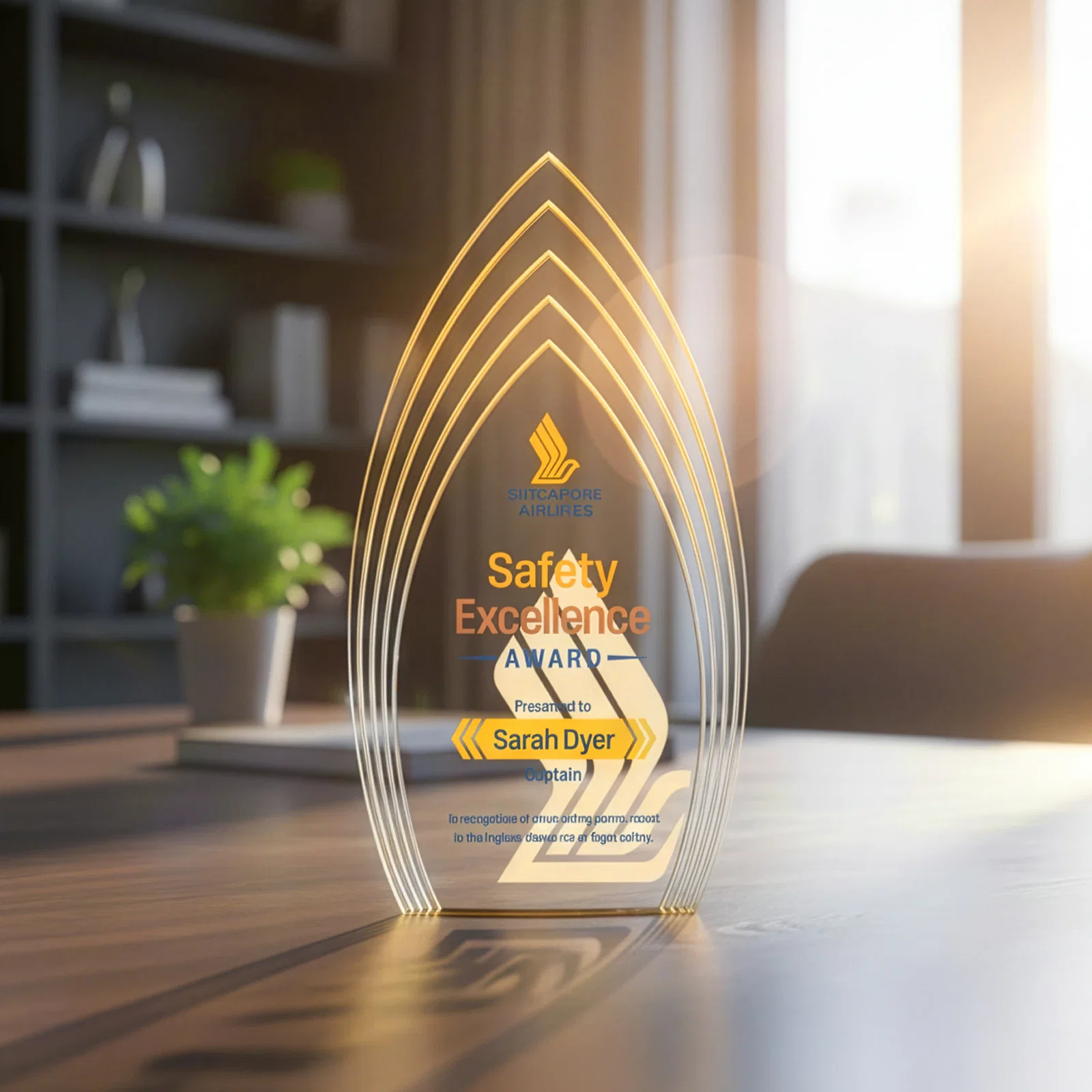 Personalized Layered Acrylic Arrowhead Award with Color-Reflecting Base for retirement presentations