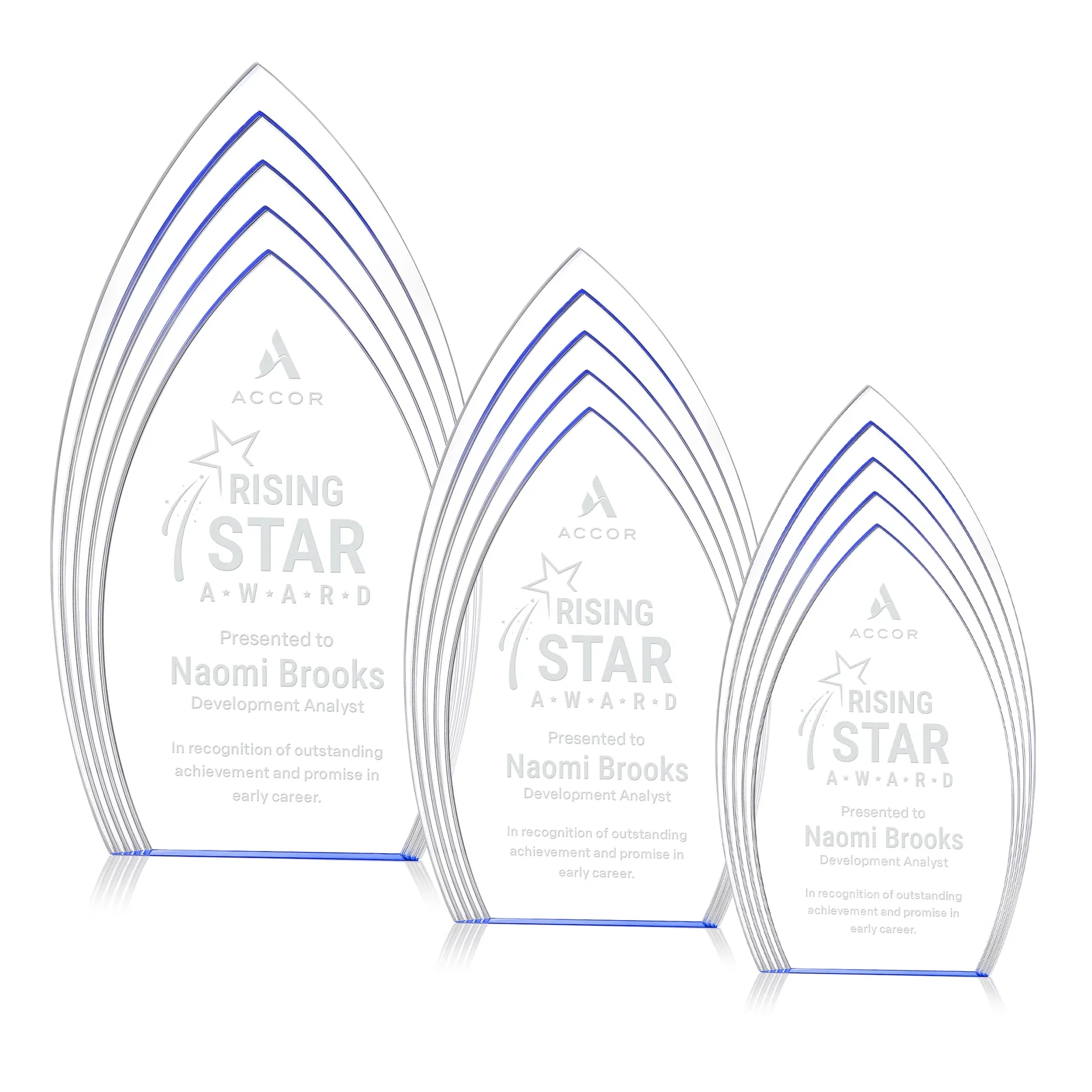 Personalized Layered Acrylic Arrowhead Award with Color-Reflecting Base for team milestone celebrations