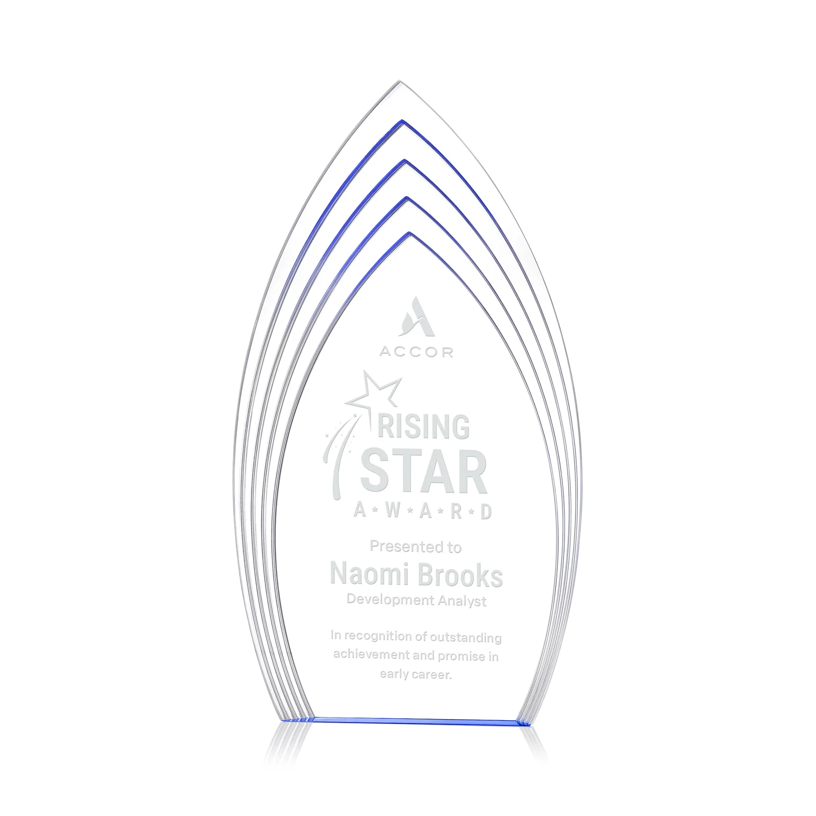 Personalized Layered Acrylic Arrowhead Award with Color-Reflecting Base for donor appreciation
