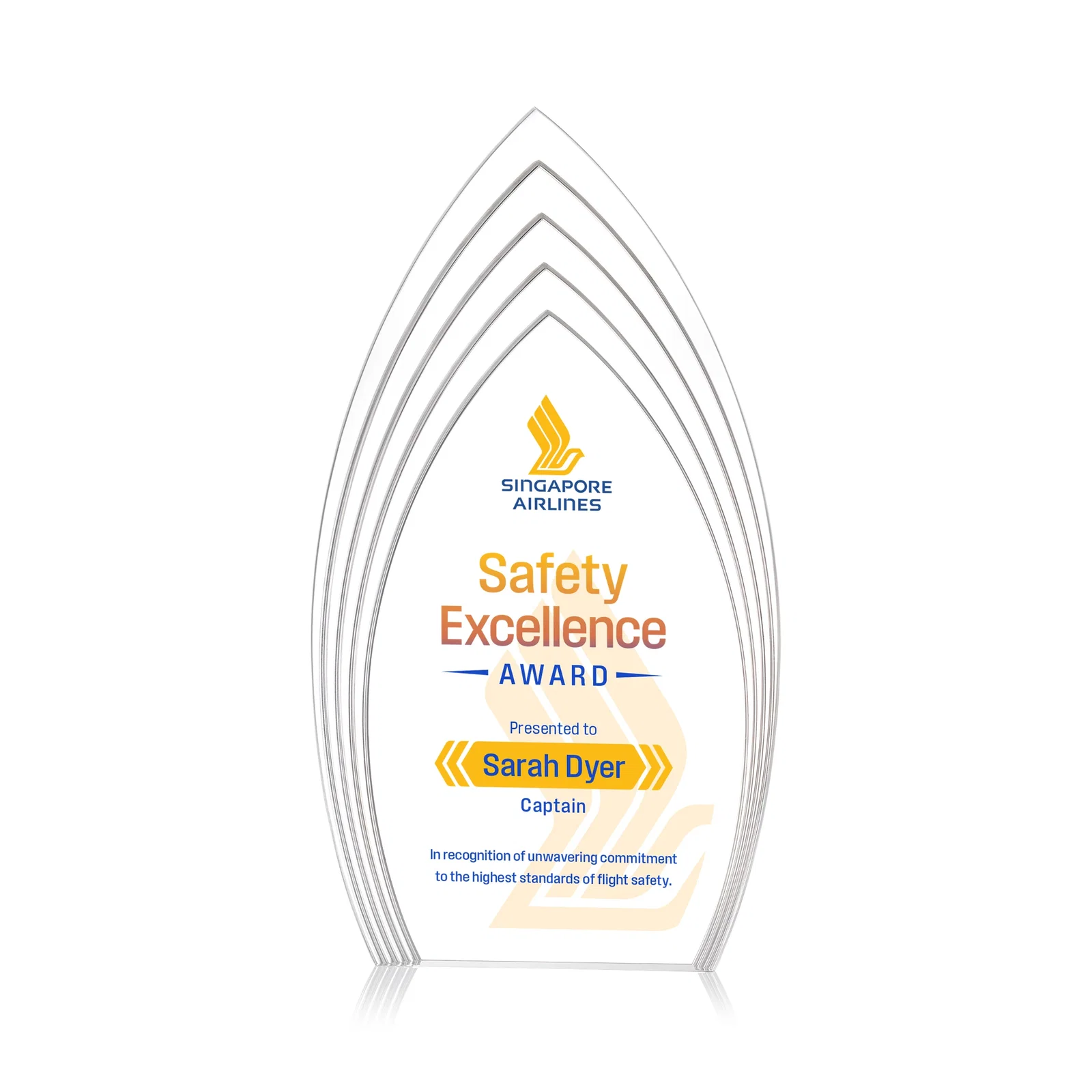Custom Layered Acrylic Arrowhead Award with Color-Reflecting Base for corporate award ceremonies