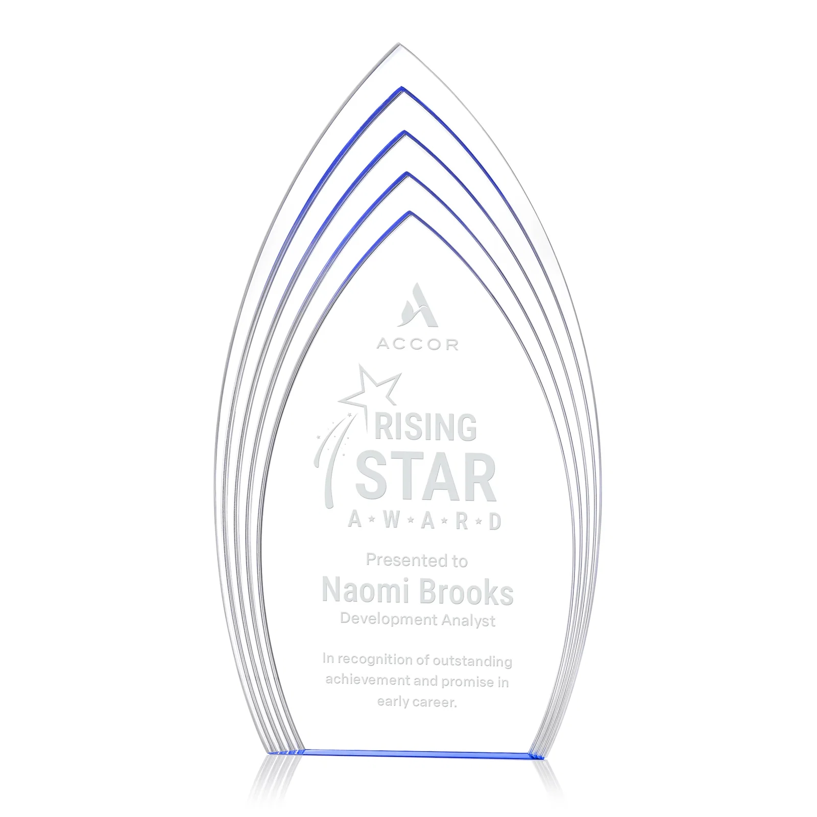 Personalized Layered Acrylic Arrowhead Award with Color-Reflecting Base for safety achievement programs