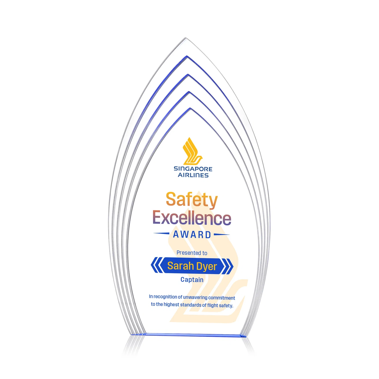 Personalized Layered Acrylic Arrowhead Award with Color-Reflecting Base for dealer and partner awards