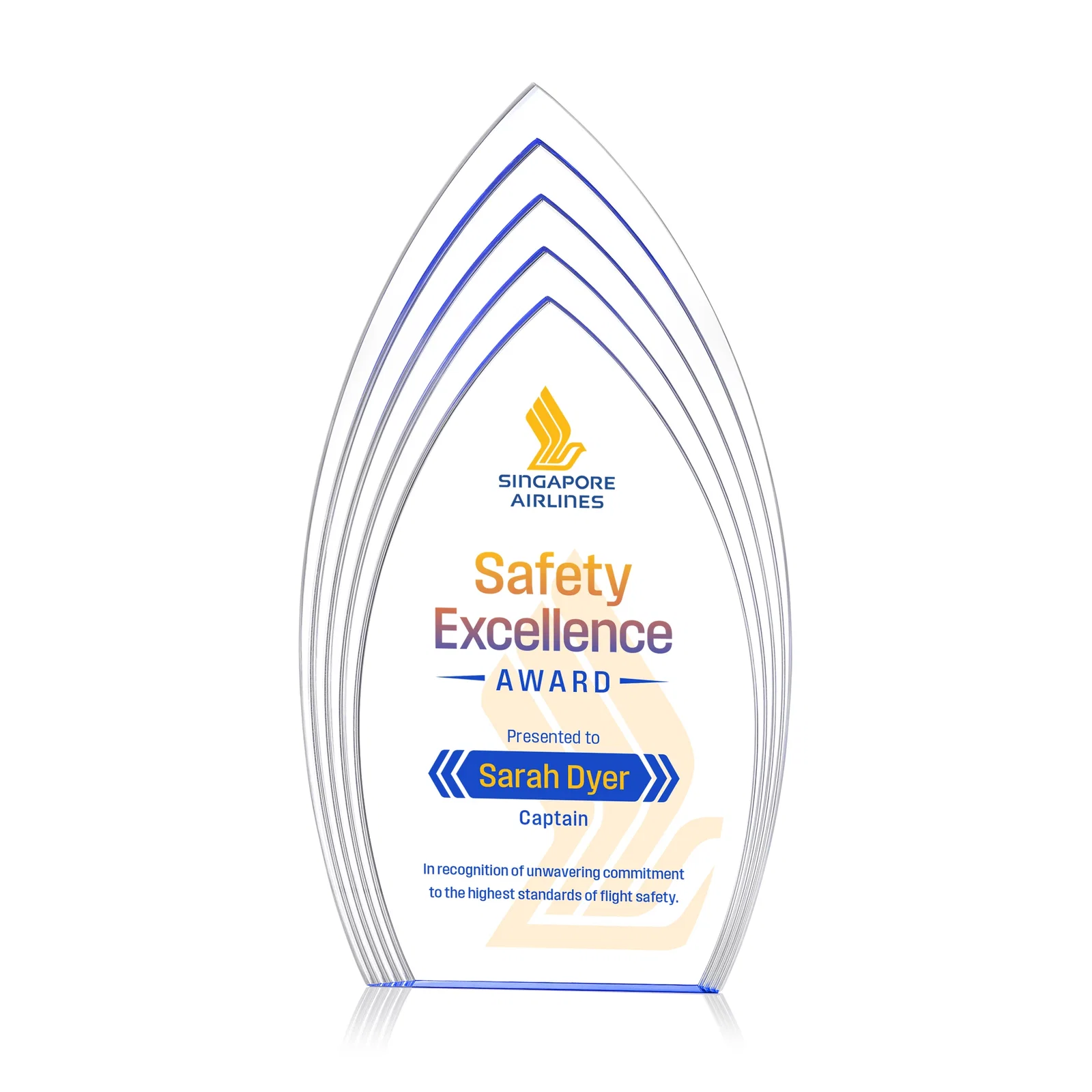 Personalized Layered Acrylic Arrowhead Award with Color-Reflecting Base for company anniversary events
